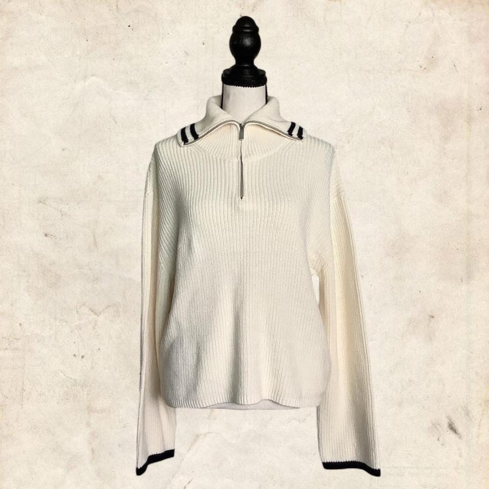 Cream Quarter-Zip Sweater by Topten